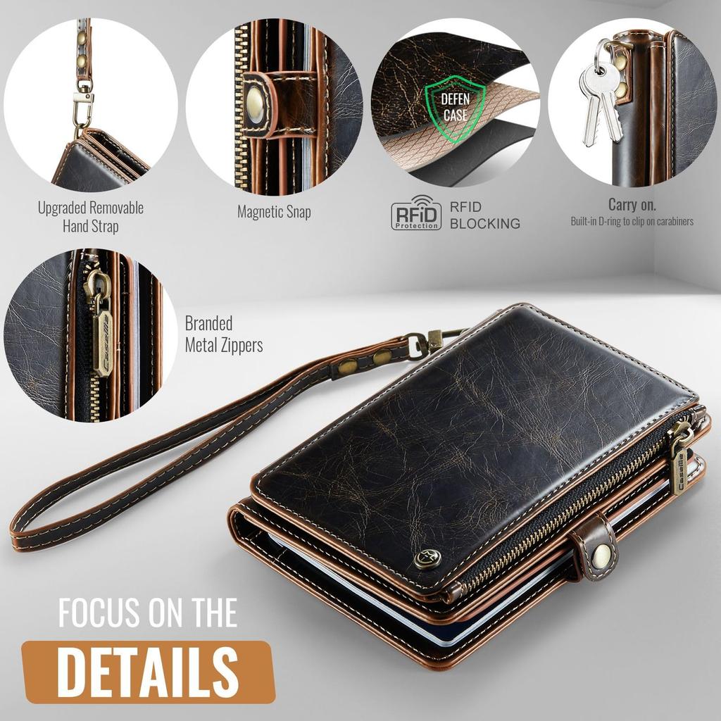 XIMAND Passport Holder Wallet Bag with 11 Card Slots and Passport Photo RFID Blocking Wristlet Brown Pocket, Pocket, Strap,