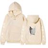 Attack on Titan Unisex Fleece Hoodie Front Japanese Text, Back Wings of Freedom Logo Autumn Winter Casual Pullover