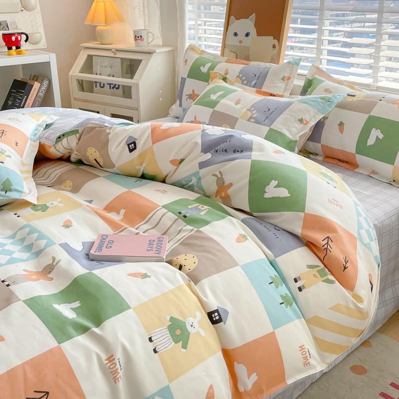 Pastoral Style Plant Cashmere Print Four-piece Bedding Set Dormitory Fresh Bed Sheet Three-piece Set