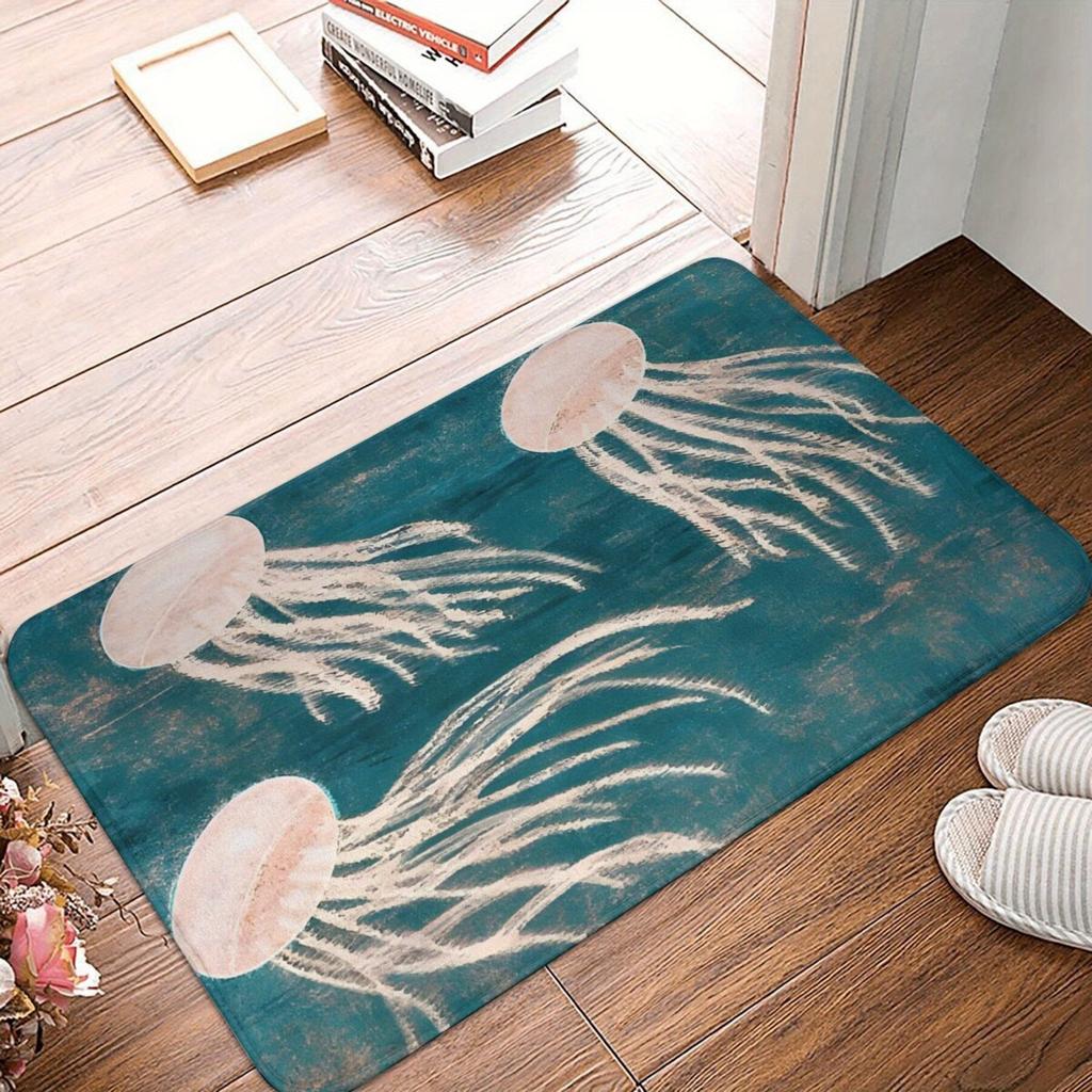 Jellyfish Design Non-Slip Kitchen Mat - Machine Washable, Polyester, Perfect for Bedroom & Entrance Door Decor, Christmas Decor