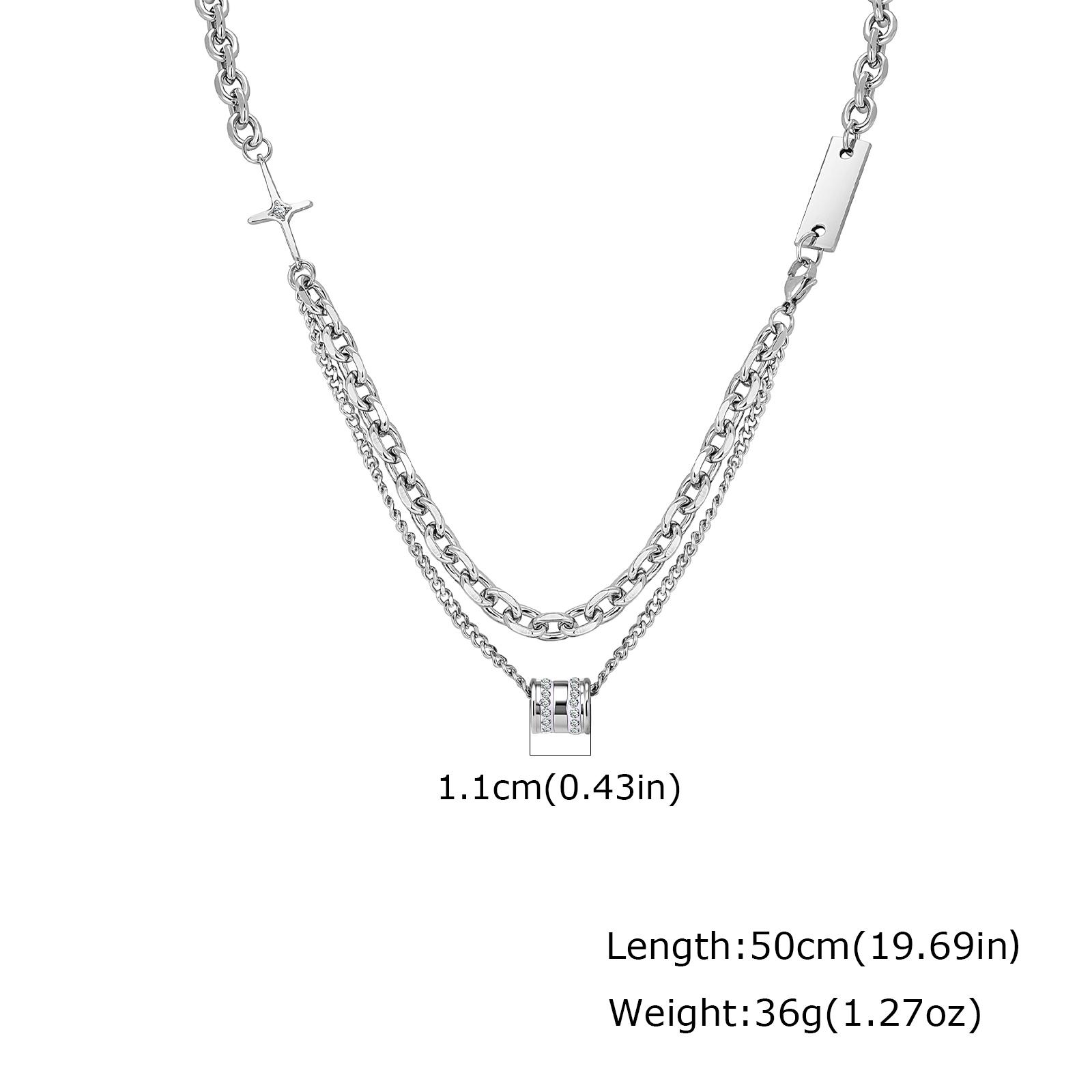 

Fashion Geometric Zircon Pendant Layered Necklace Stainless Steel Double Link Stackable Collar for Men Stylish Punk Jewelry Gift