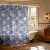 Perdea de duș albastră florală în stil chinezesc 90g/m² Impermeabilă Vintage Imprimeu porțelan Decor baie cu cârlige