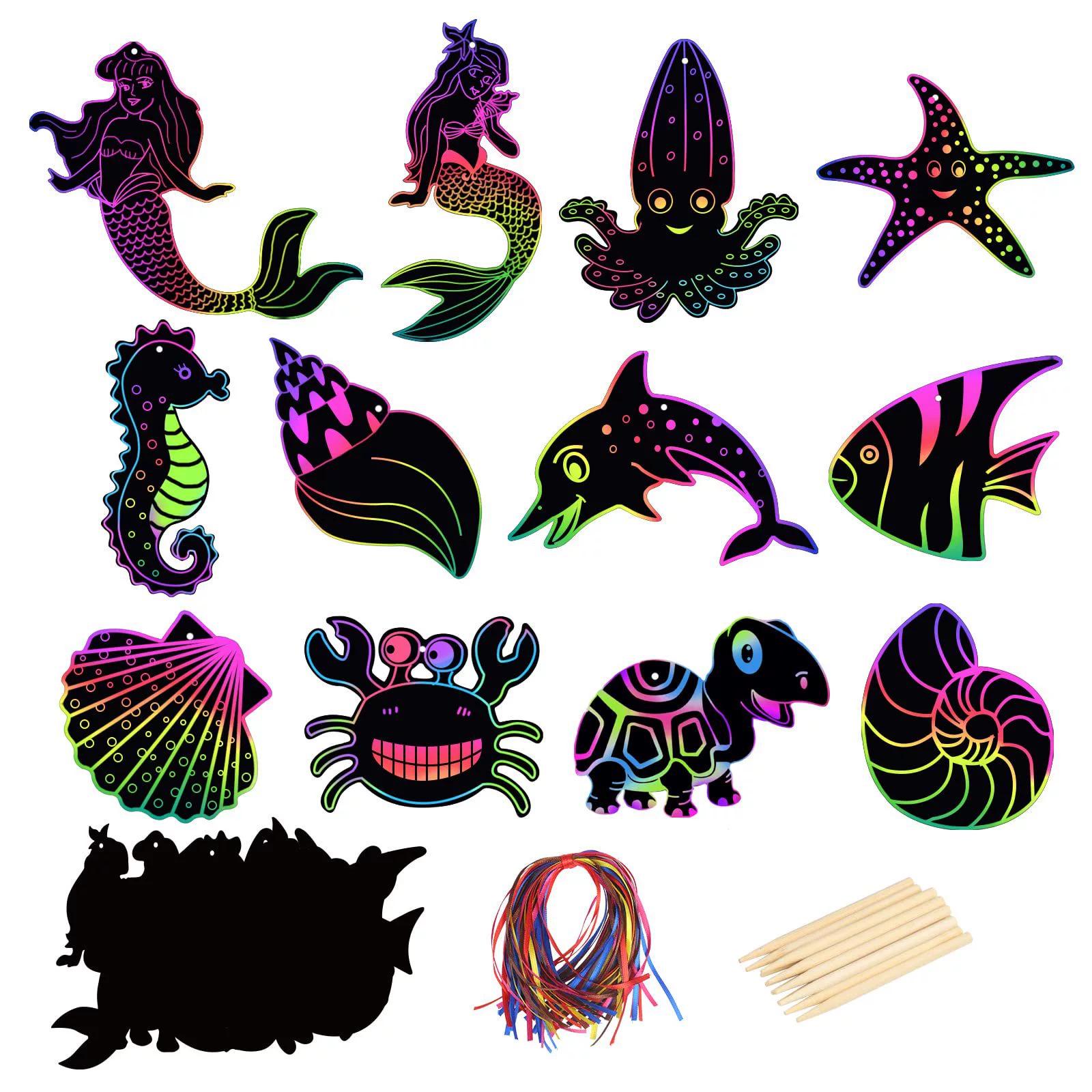 Children s DIY Scratch Art Mermaid Bookmarks – Creative Hand-Painted Paper Cards