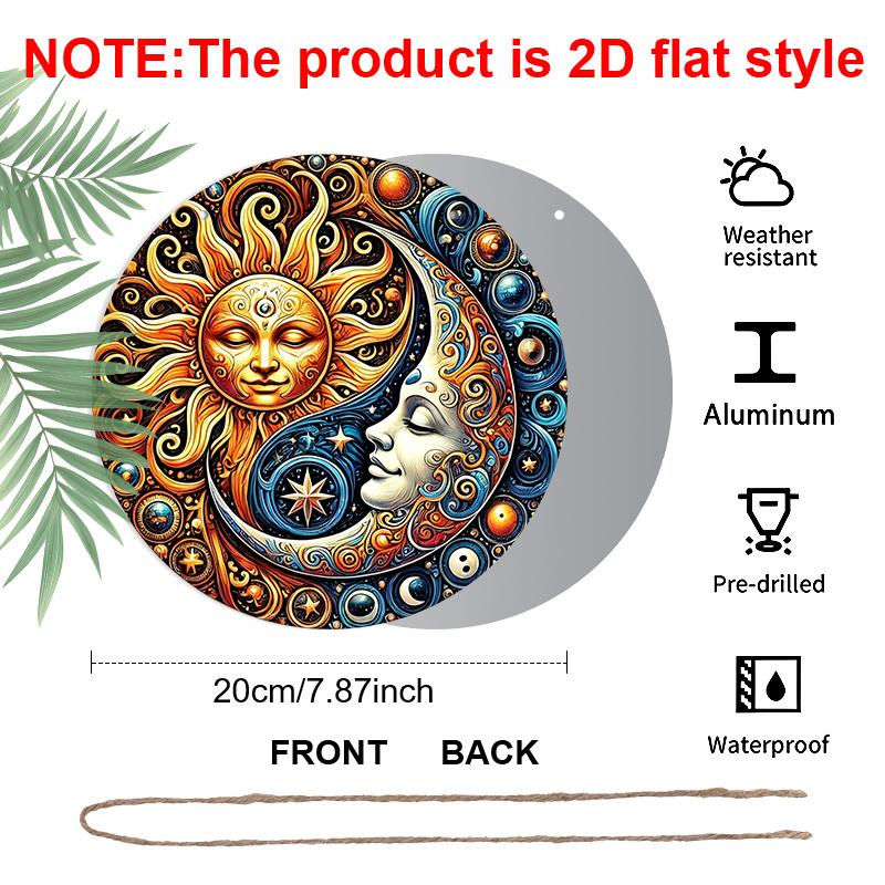 2D Flat, 1pc Fantasy Sun & Moon Metal Aluminum Sign - Mysterious Art Style Aluminum Wall Decor for Garden, Patio, Indoor & Outdoor Use - Celestial