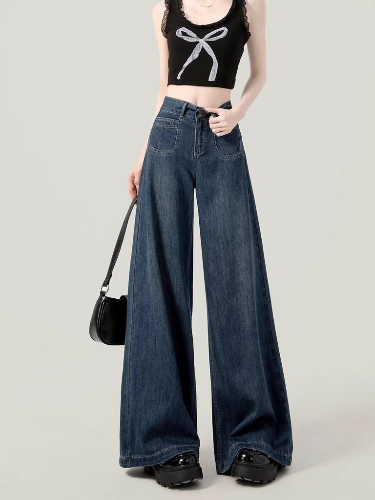 Women's High Waist Petite Wide Leg Jeans - Floor Length, Straight & Loose for Spring/Autumn 2026