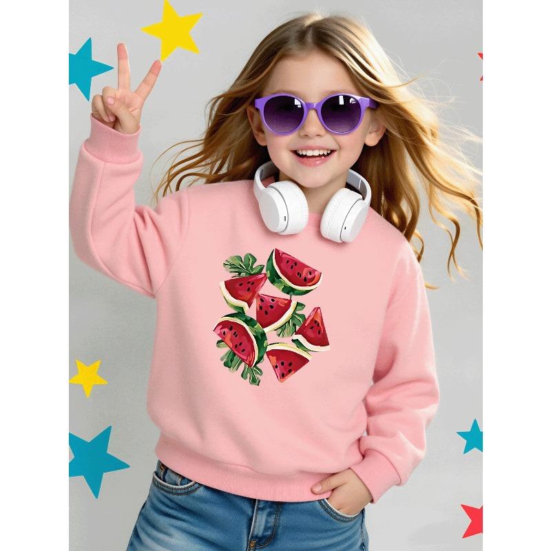 Kids Sweatshirt,Crew Neck Fashion Top, Fun "Watermelon Slices Leaves" Patterned Sweatshirt, Suitable for Everyday Casual Wear