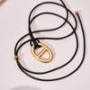 Qiong Yao Stainless Steel Personalized Day Pendant Leather Clavicle Chain, PVD Gold Plated, Adjustable Fashion Sweater Necklace.