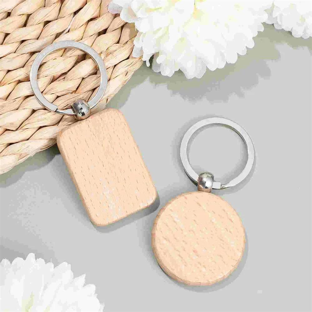 10pcs Rounded-Rectangle Wood Keychains Blanks Wooden Keyrings Suitable for Laser Engraving Gift