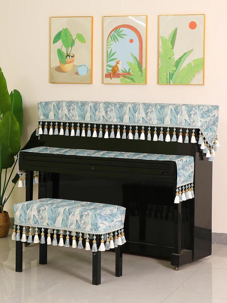 Perlenfransen Klavier Halbabdeckung Modern Minimalistisch Pflanzenmuster Staubschutzhüllen High-End E-Piano Abdeckung Tuch Schutzhülle