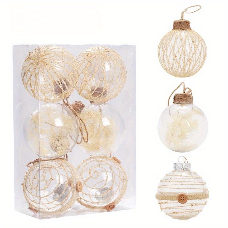 6Pcs Christmas Ornaments Transparent PET Hemp Rope Christmas Balls Set of 6 for Outdoor Yard Patio Garden Home Holiday Party Decorations
