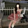 Small Senior Sense White Red Puffy Short Skirt Summer New Lace Edge Temperament Suspender Dress