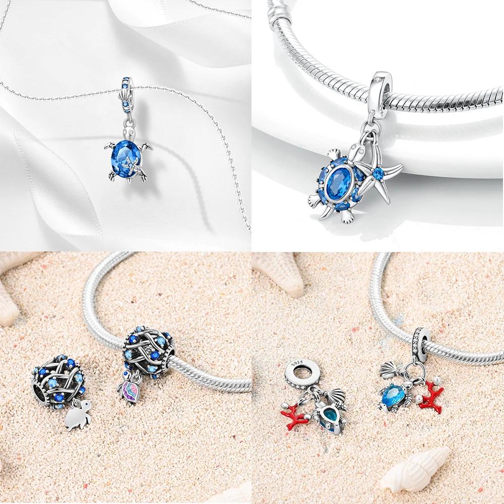 Pink Turtle Sea Star Shell Zircon Original Colored Copper Bead Fit Bracelet Charm Copper Fine Gift Diy Jewelry Accessory