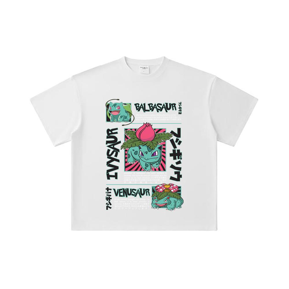 260 GSM Double Yarn 32 Count 100% Cotton Pokemon V4 Balbasaur Print Unisex Heavy Cotton T Shirt