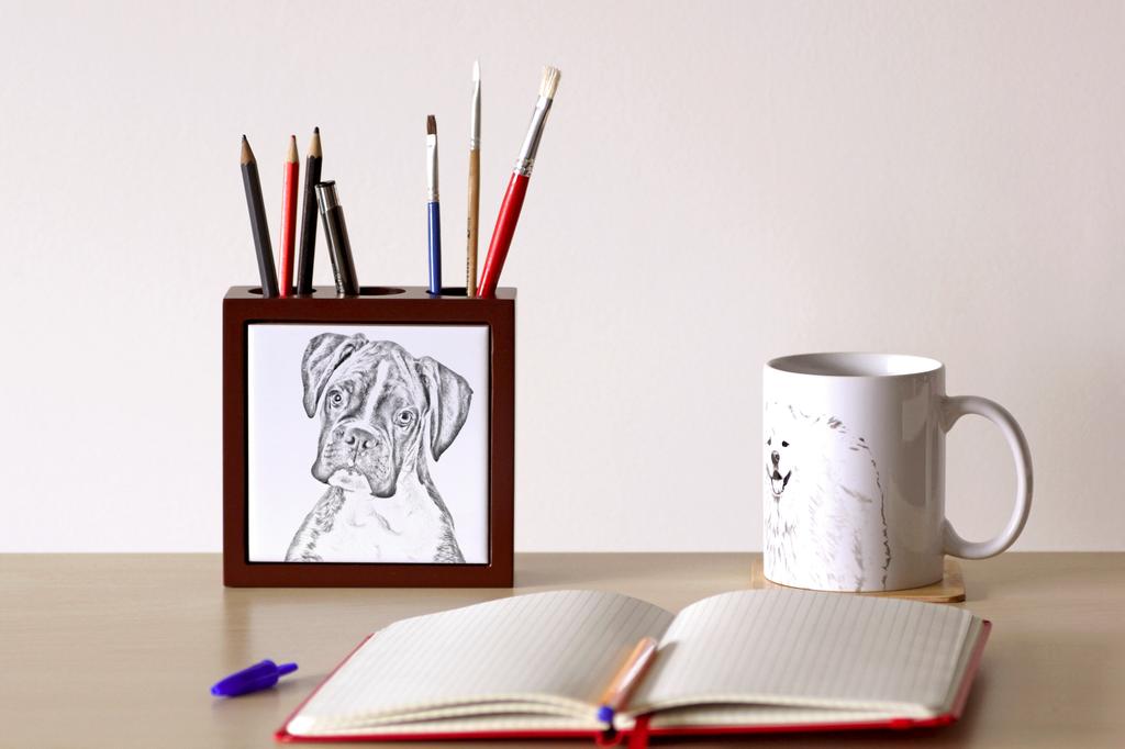Boxer, German Boxer III – Pen holder with a dog, desk organizer with a print | Art-Dog