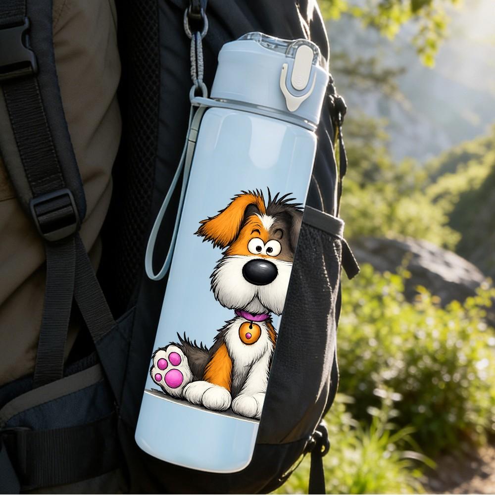 1PC Puppy Dog Pink Heart 750ml Color Plastic Sports Water Bottle Leakproof Flip Straw Lid Suitable for Sports Office Home Use