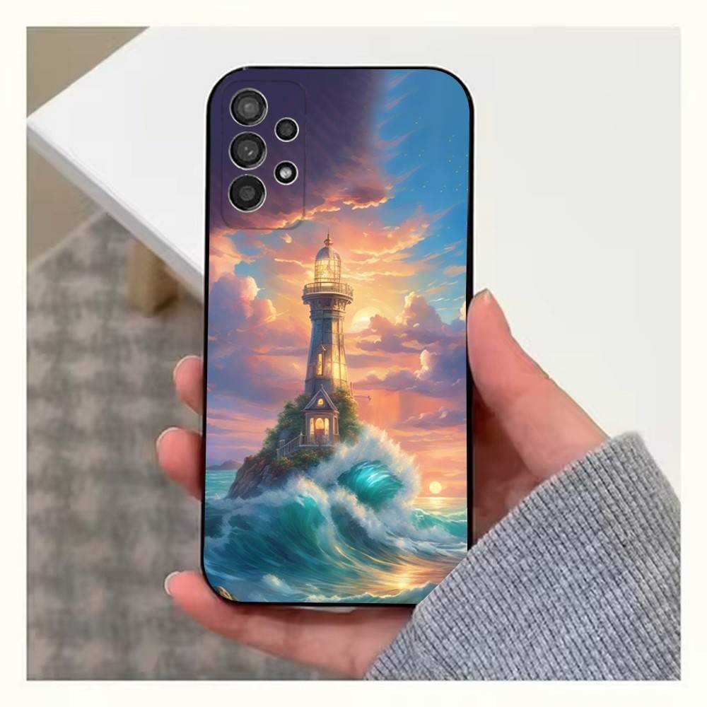 Anime Lighthouse Phone Case For Samsung S25,S24,S23,S22,S20,S21,S10,Ultra,Plus,Lite,FE,Soft Silicone Black Cover