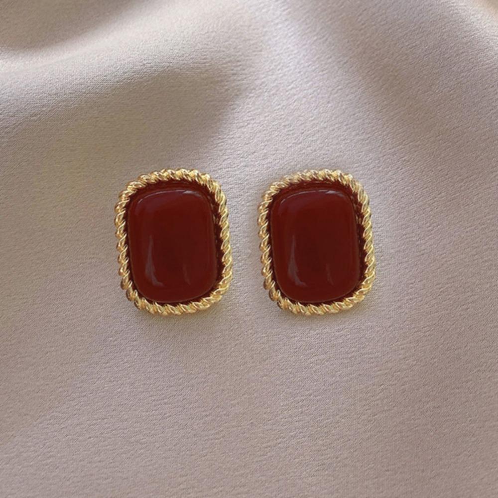 

Angola Red Diamond Drip Earrings Hong Kong Style Retro Earrings Celebrity Temperament Premium Earrings