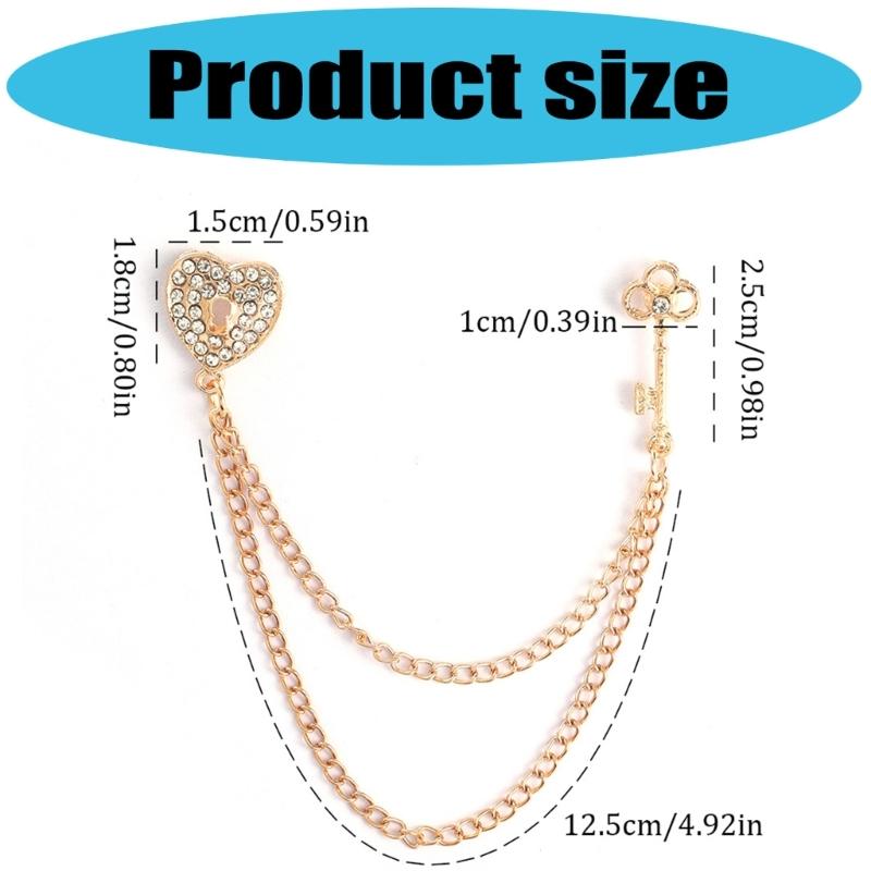 Elegant Metal Heart Key Brooch Long Chain Fashion Accessory odern Key Heart Brooch With Extended Chain For Women Men
