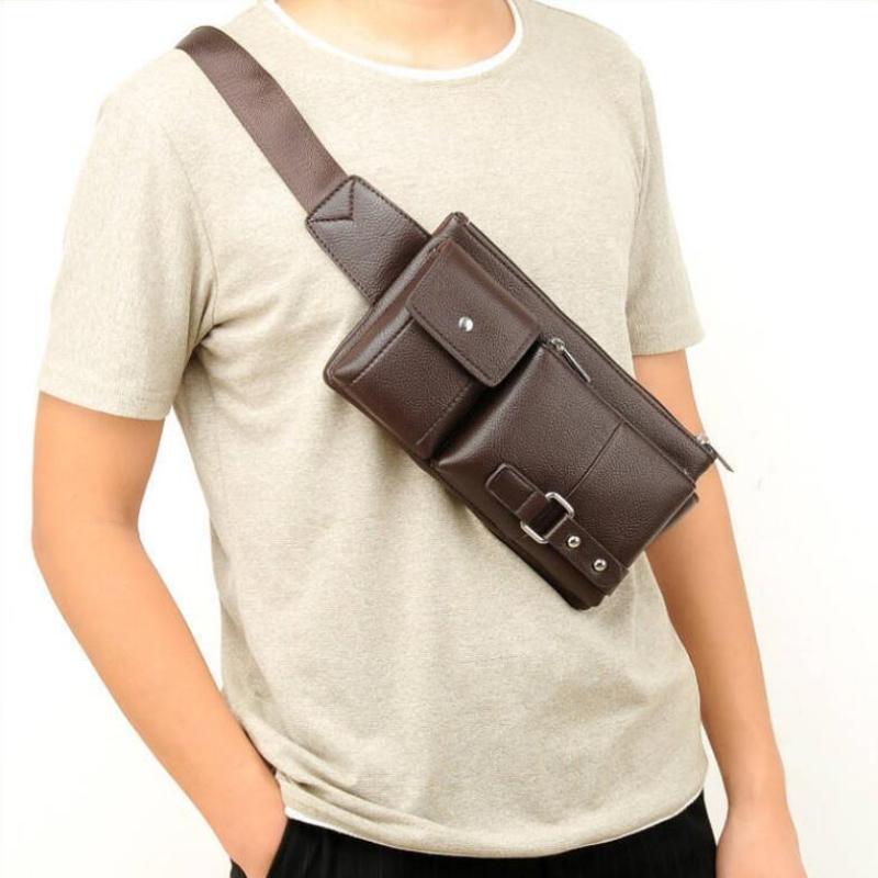 Men's Casual Waist Bag Leather Multifunction Chest Bag CLE