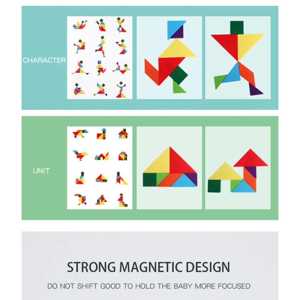 Wooden Jigsaw Magnetic Tangram Puzzle Book Educational Toys for Children Baby Kid Portable Montessori Learning Intelligence