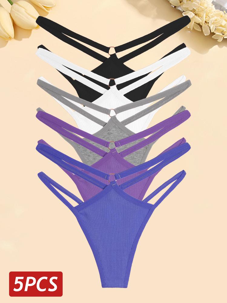 

FINETOO 5 шт./компл. женские хлопковые трусики сексуальные ажурные стринги женское дышащее нижнее белье металлическое кольцо стринги нижнее белье эластичное с низкой посадкой M&5pcs
