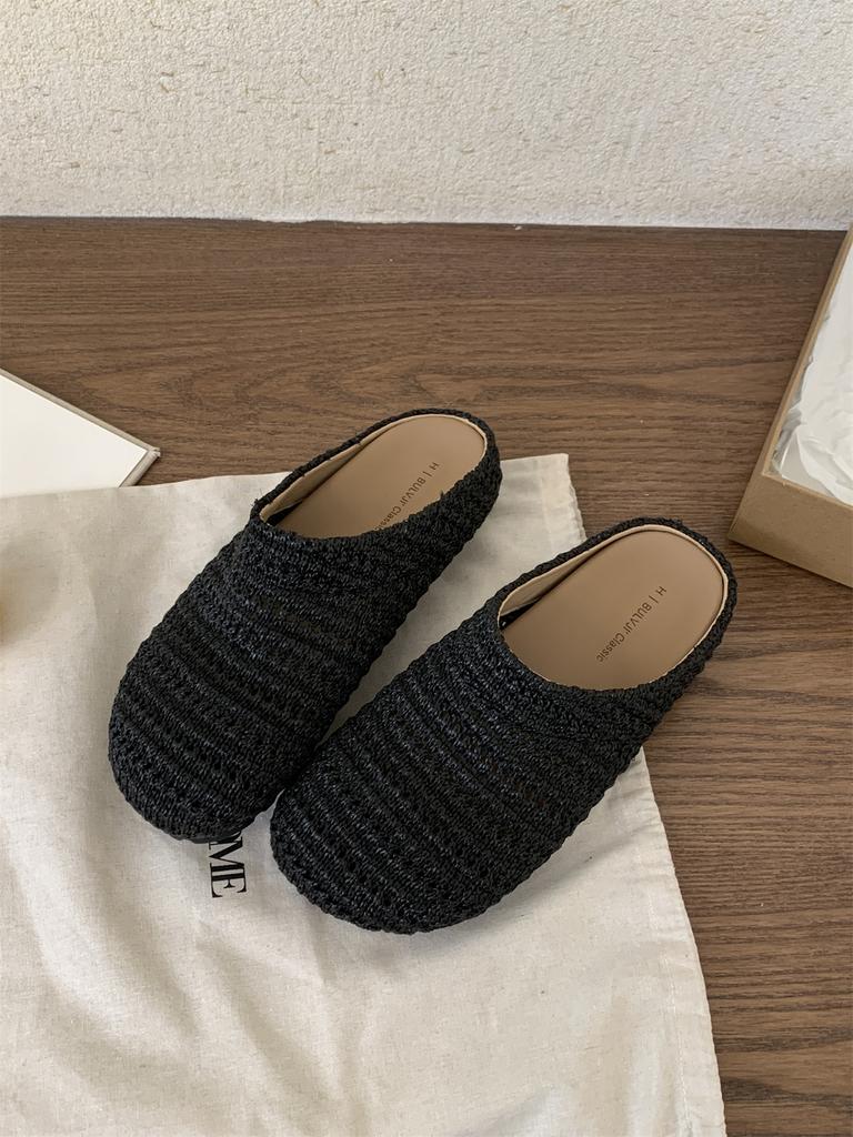 Fashion Weave Women Flats Slippers Elegant Shallow Mules Shoes Summer New Fashion Flip Flops 2025 Walking Cozy Soft Sandalias De Mujer