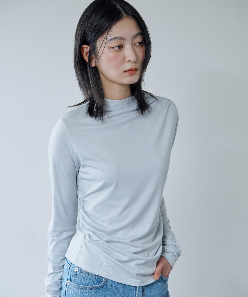 AHWE Mock Neck Shirred Top_Light Blue