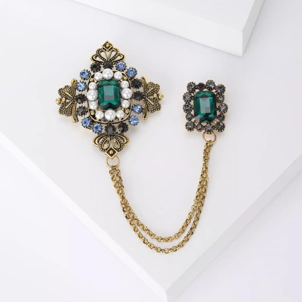 Rhinestone Baroque Brooch Square Suit Coat Pin Retro Studded Pearl Brooches  Clothes Decoration