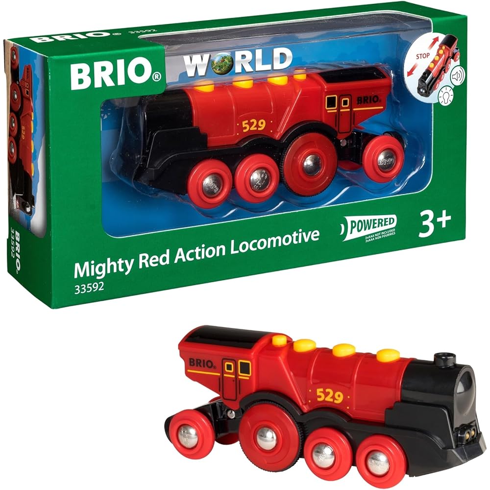 

Brio Mighty Action Electric Train Set with Sound and Light 33592, Switchable Manual and Electric, Wooden Toy for Ages 3+