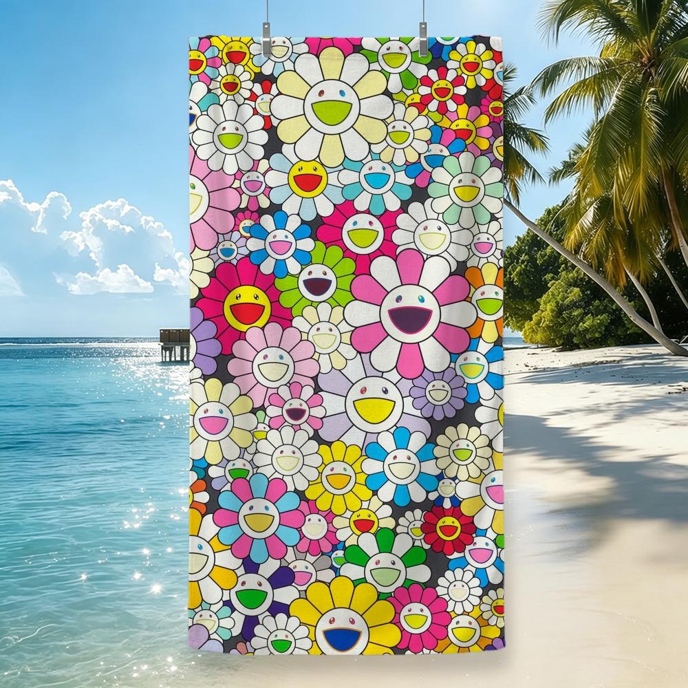 Artist Takashi Murakami Smiley Flower Towel Microfiber beach towel, quick-dry, sand-free, ultra-fine fiber, super soft.