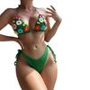 Women Swim Bikini Suit, Sleeveless Hanging Neck Floral Knitting Bra + Bandage Briefs Swimwear Swimsuit