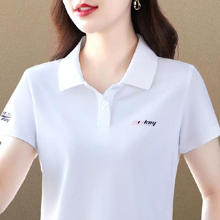 

Женская футболка-поло в корейском стиле: Летний короткий рукав, легкий, большого размера, топ с лацканами для женщин среднего возраста 5XL (165-180 jin) белый
