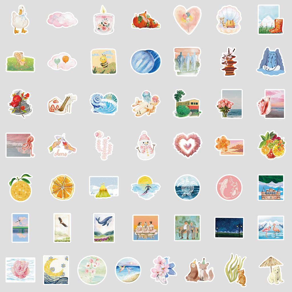 50 Watercolor Aesthetic Graffiti Stickers Computer Suitcase Waterproof Decorative Stickers Creative DIY Aesthetic Stickers