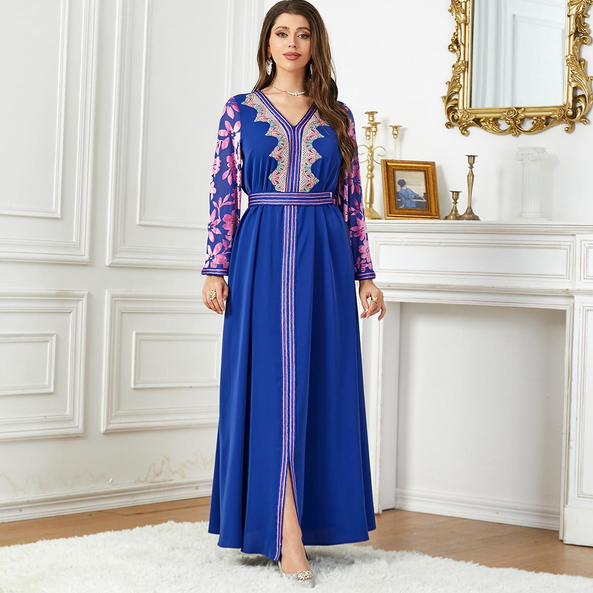 

Новое модное осенне-зимнее бархатное платье с разрезом в стиле пэчворк для женщин 2XL синий