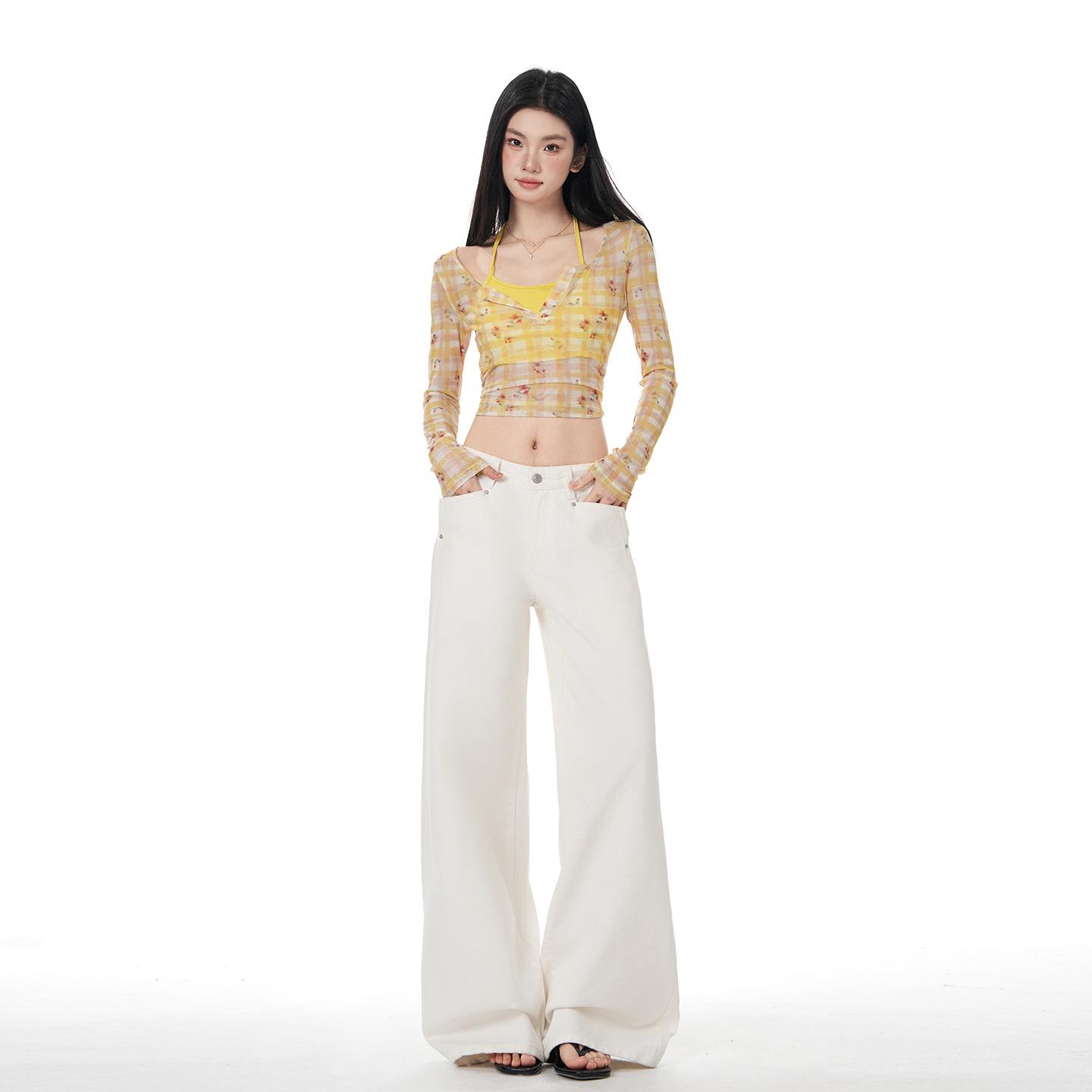 

Women s High-Waisted Wide-Leg Jeans - Casual, Loose-Fitting Spring Trousers Extra Large