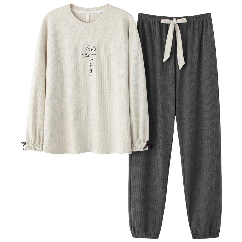 Women's Cartoon Cotton Pajama Set – Long Sleeve, Long Pants, Casual Wear for Spring & Autumn, Wearable Outdoors, Two-Piece.