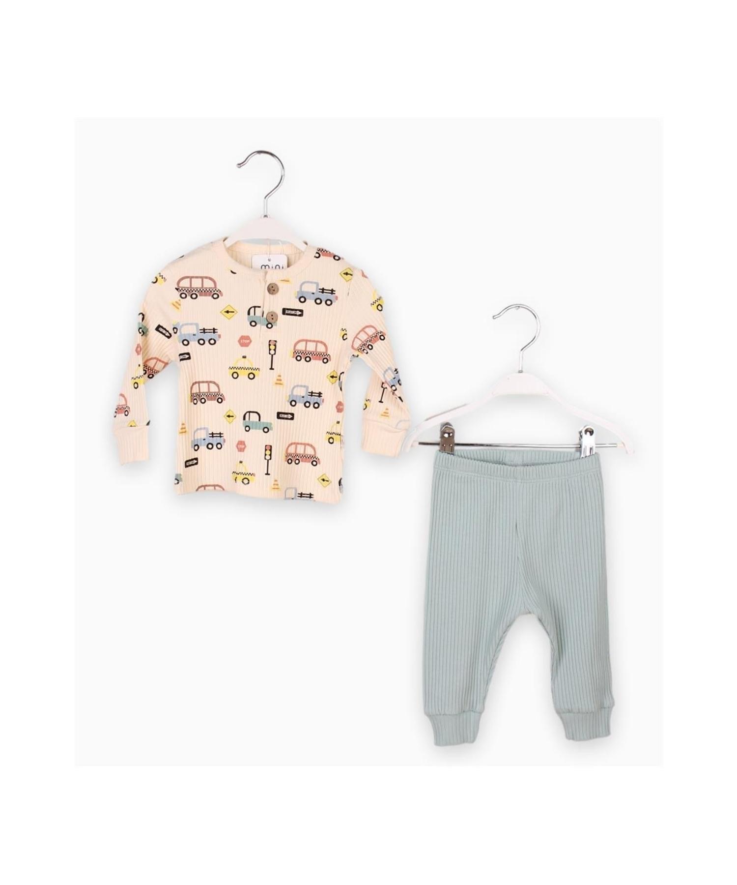 

Mint Car Patterned Corduroy Camisole Baby Set