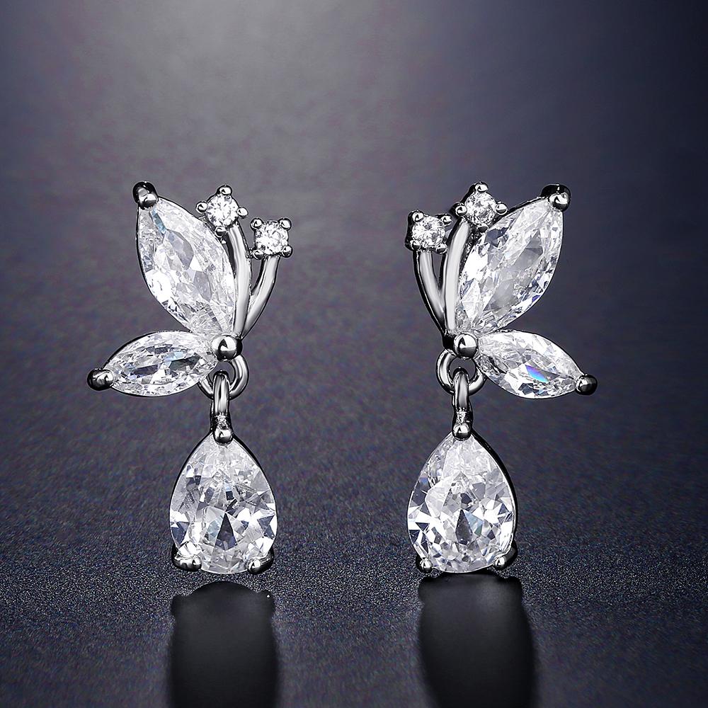 

ZAKOL Романтические серьги-бабочки с кубическим цирконием AAA, милые блестящие серьги-подвески в виде капли воды с CZ, модный свадебный циркон для женщин