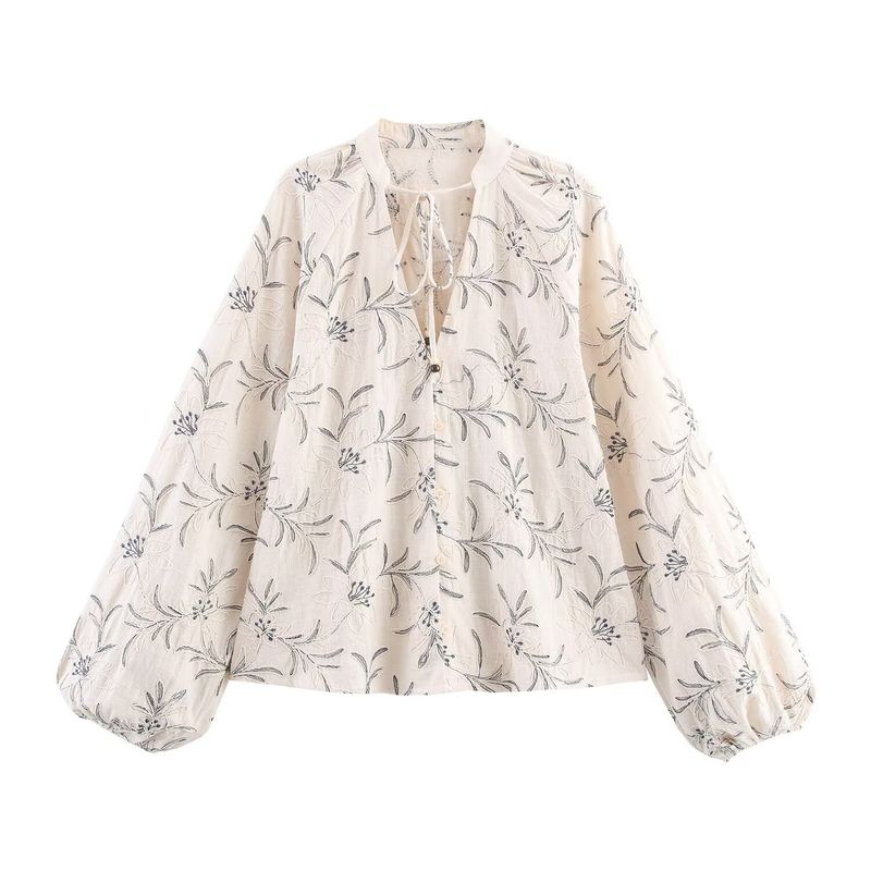 Jnleaog Autumn New Women Clothes Western Style French Style Design Loose Embroidered Single-Breasted Leisure Shirts