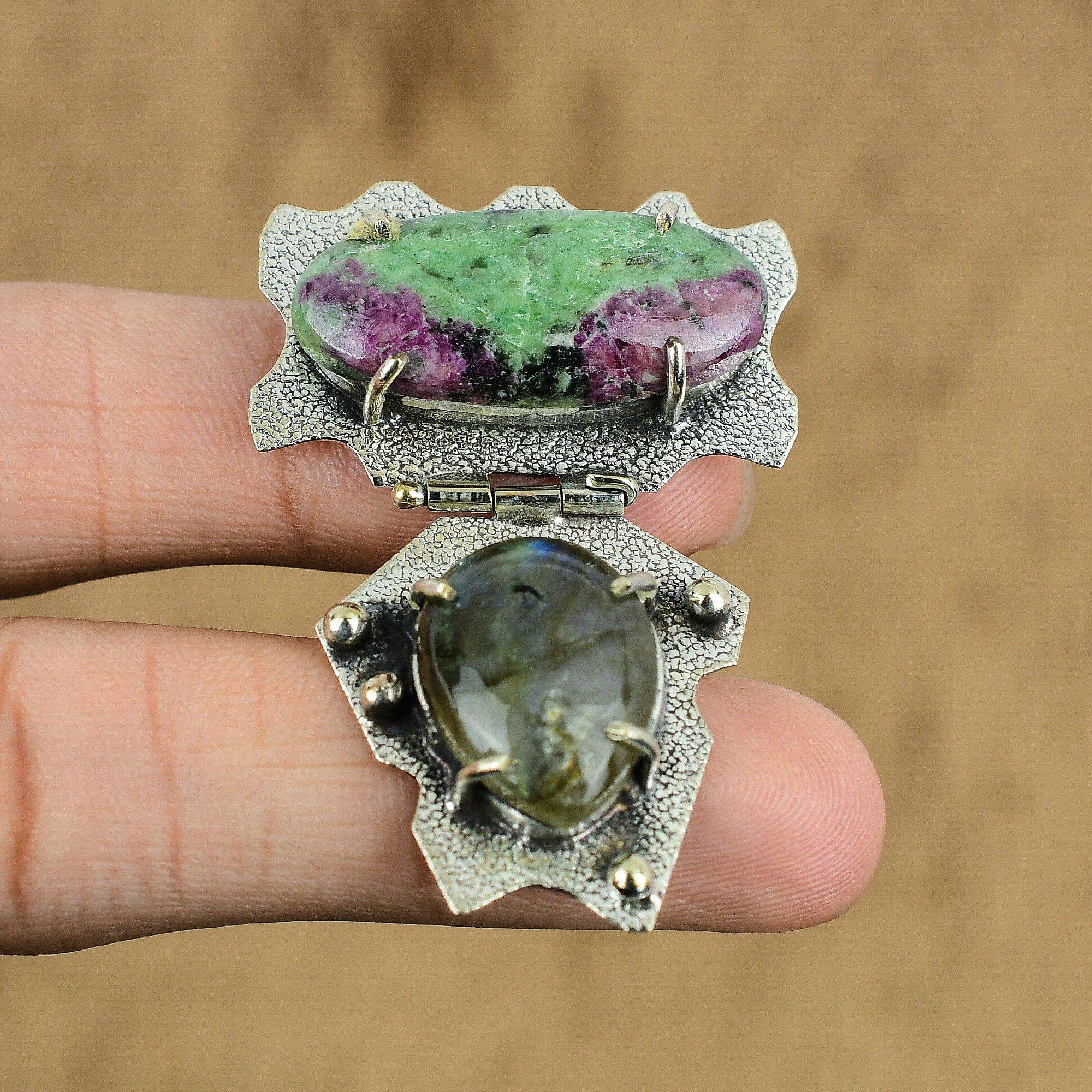 

Natural Ruby Zoisite Gemstone Pendant 925 Sterling Silver Jewelry For Women