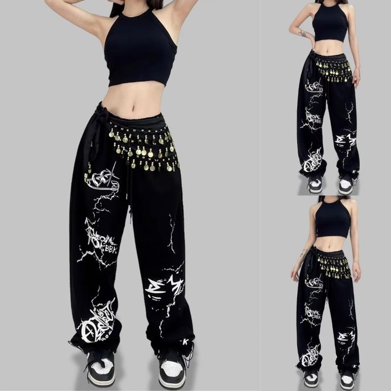 

Trendy Thin Loose Hip Hop Graffiti Sweatpants for Summer M чорний