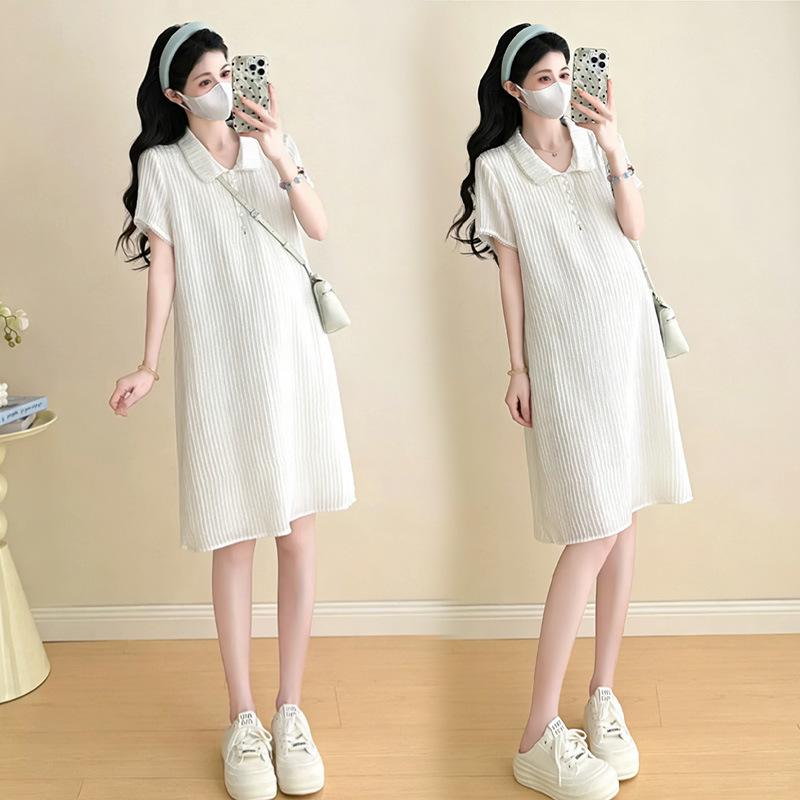 2026 Korean Style Sweet Maternity Dress - Summer Short Sleeve, Loose Fit, Age-Reducing, Petite Medium Length 2XL