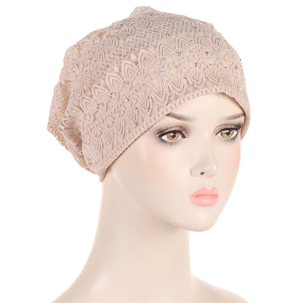 Lace Bonnet Beanie Women Chemo Cap Muslim Hijab Diamond Flower Turban Indian Hair Loss Hat Headscarf Wrap Baggy Slouchy Skullies