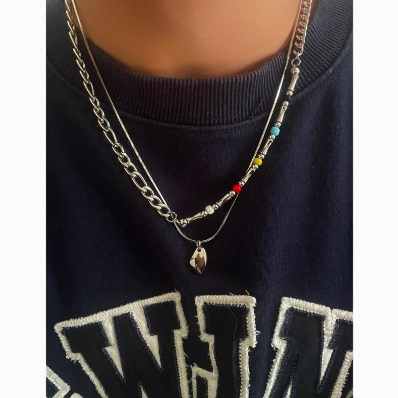 Geometric Pendant Necklace For Men Women Titanium Steel Double Layer Chain Jewelry