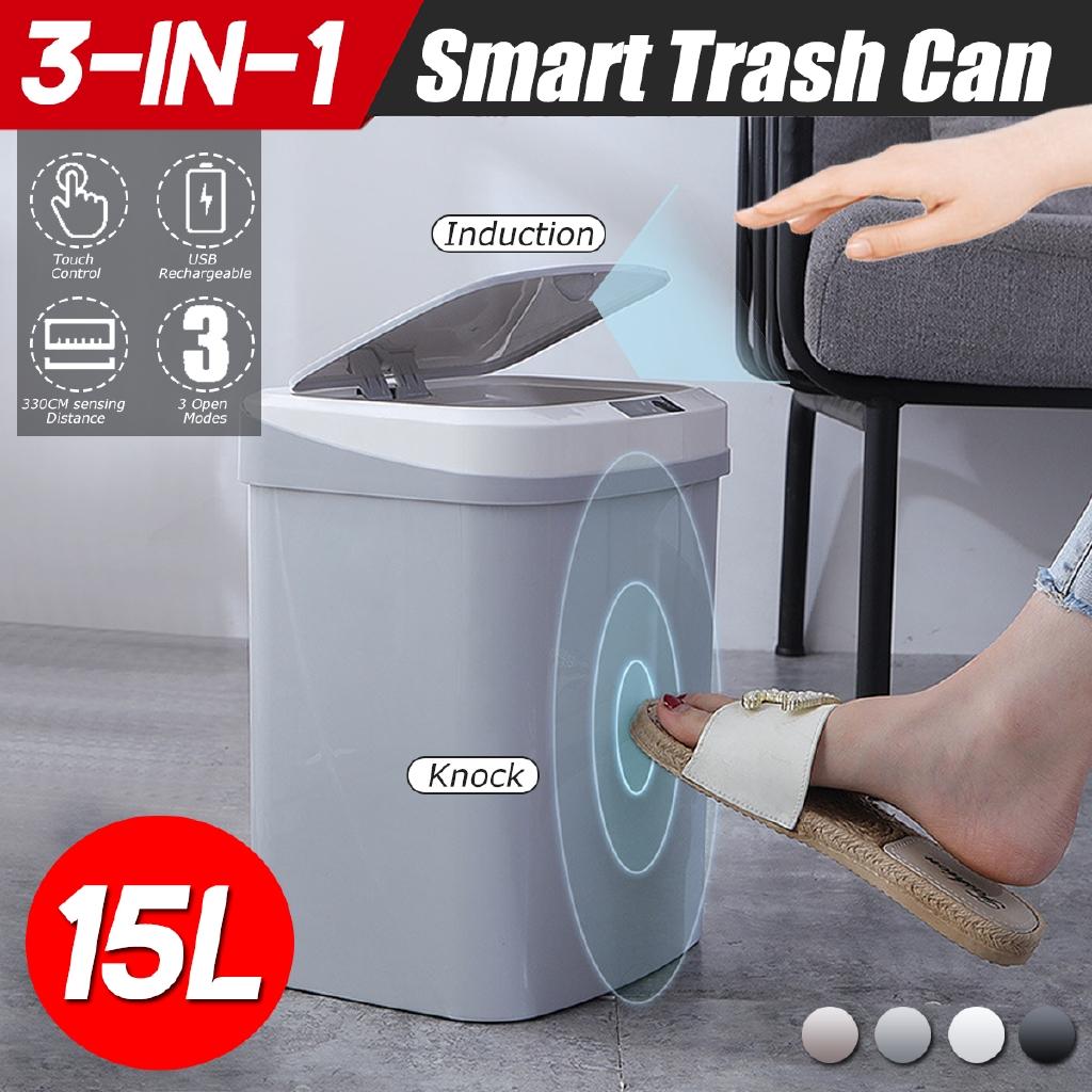 15L Automatic Touchless Smart Infrared Motion Sensor Rubbish Waste Bin Kitchen Trash Can Garbage Bins for Home Room Kitchen Car 26.5 * 20.8 * 33 CM