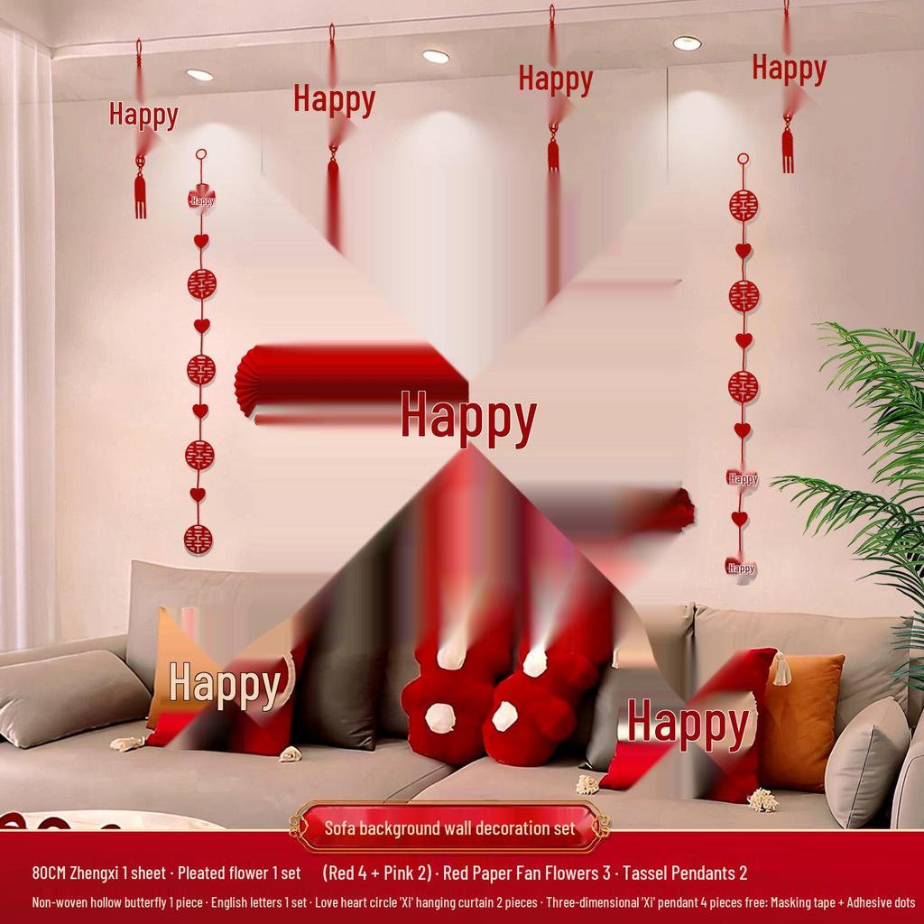 Double Happiness Flower Decoration Set for Wedding Room and Living Room Sofa Background.