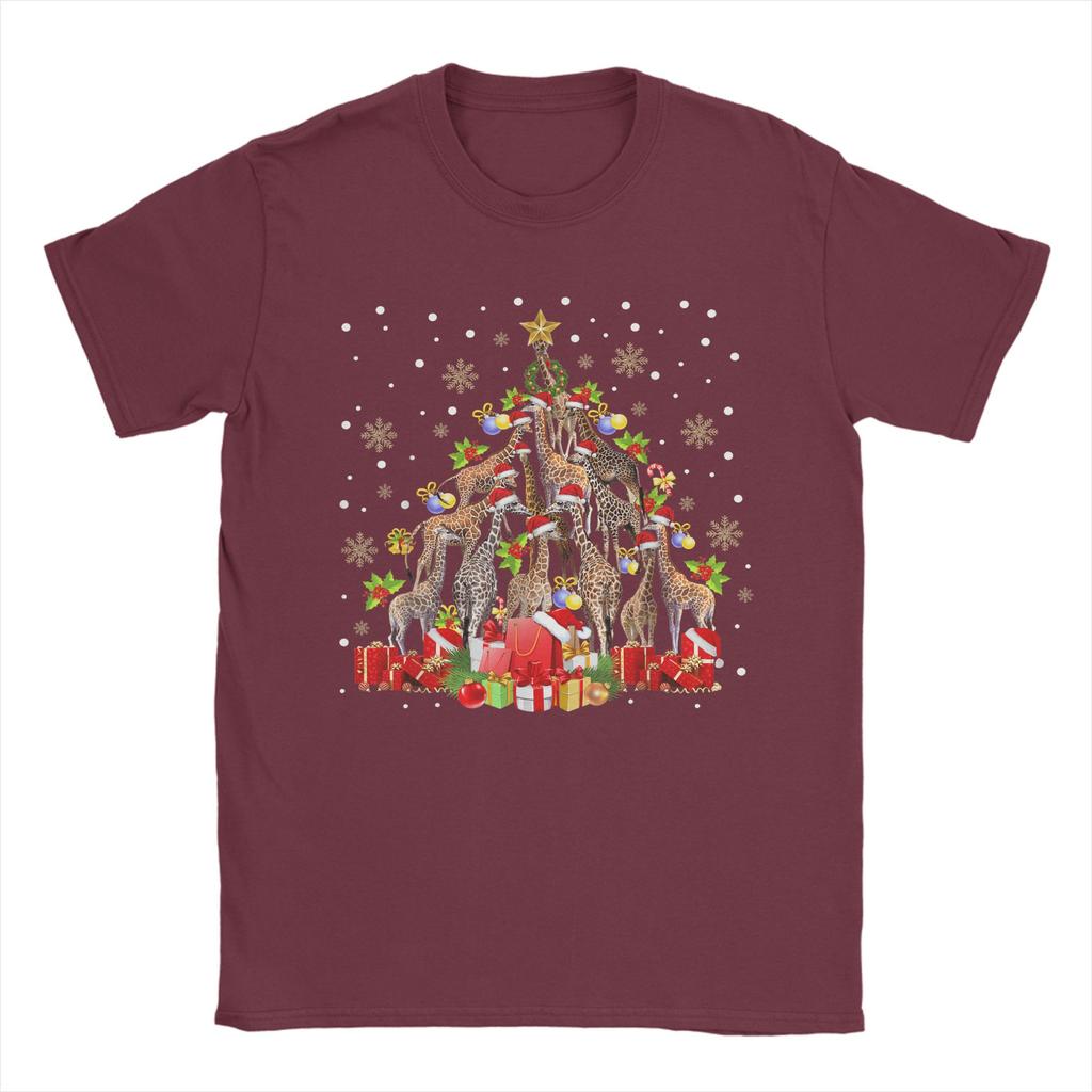 Giraffe Christmas Tree Light Sweater Xmas Ugly T-Shirt  Harajuku T-Shirts Short Sleeve Funny Tops Cotton Round Neck Top Tees