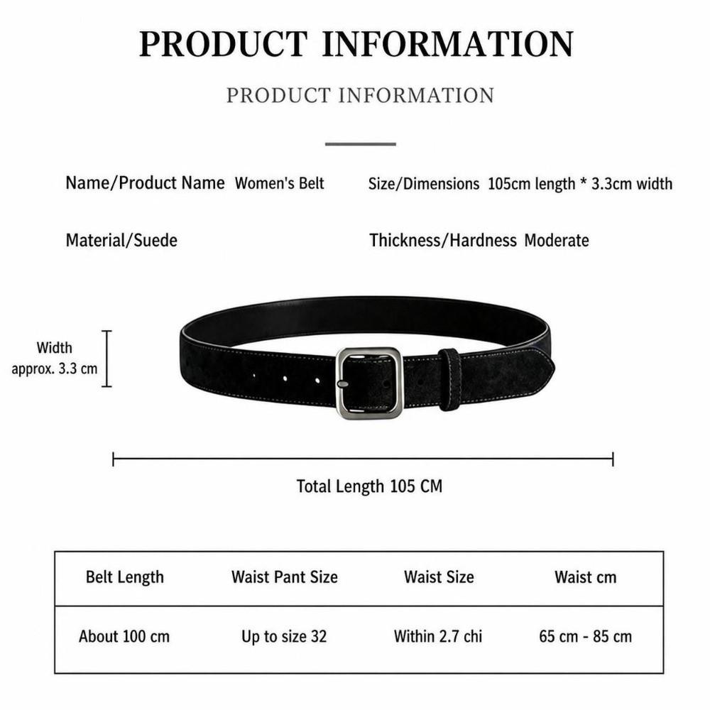 Square Alloy Buckle Suede Belt PU Leather Square Buckle Belt For Jeans Skirts Pants Dresses