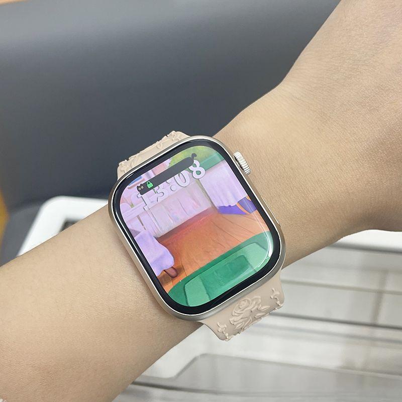 Rose Silicone Strap for Apple Watch- Soft Silicone Creative Rose Embossed Watch Band for iWatch S10/9/8/7/6/5/4/3/2/1/Se/Ultra/Ultra2 49mm 46mm 45mm