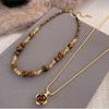 Retro Tiger Eye Stone Necklace Maillard Chain Choker Pearl Beaded Necklaces  Cloth Accessories